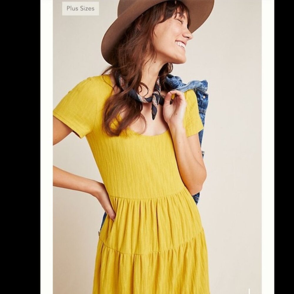 Anthropologie Maeve NEW Gillian Knit Tiered Maxi Dres Size M Mustard Yellow - Picture 4 of 14